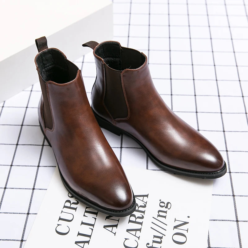 Pefect By Herren Chelsea Boots – Klassische Braun PU Ankle Boots, British Style, Business & Street Party Schuhe