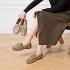 DIMANYU Damen Flats – Britische Stil Loafers aus echtem Rindsveloursleder, Retro Slip-On Moccasins, runde Zehen, Frühling &amp; Herbst 