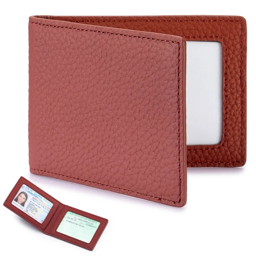 Ultradünne Leder Führerscheinhülle – Minimalistisches Bifold Kartenetui aus Echtleder mit Sichtfenster für Ausweis & Karten