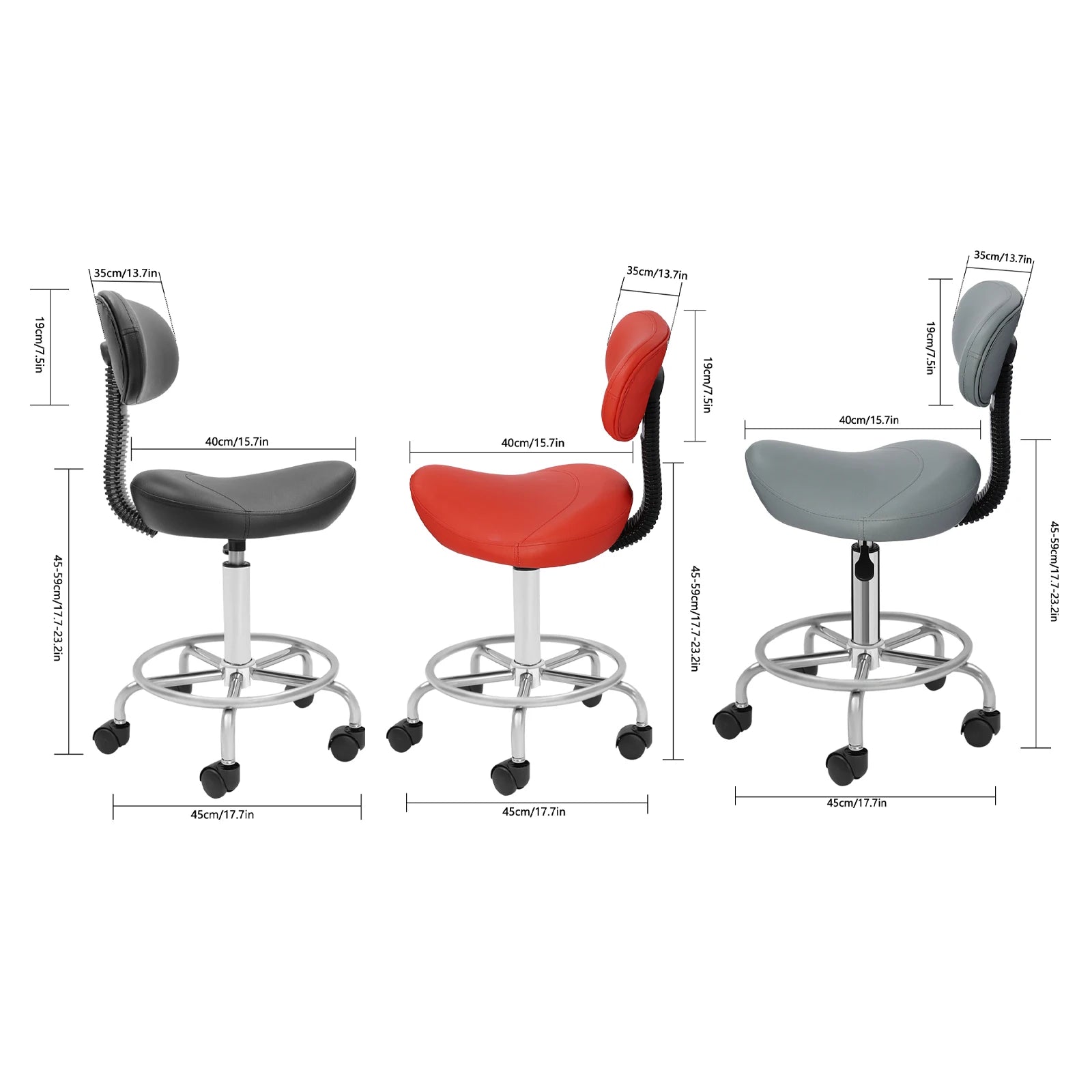 Höhenverstellbarer Dreh-Barhocker mit Rückenlehne – PU Leder Sattelhocker auf Rollen, belastbar bis 150 kg, in Schwarz, Rot oder Grau