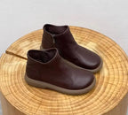 Handgefertigte Damen Stiefeletten aus echtem Leder – Warme Retro Ankle Boots mit Rundspitze &amp; Reißverschluss (Größe 35–45) 