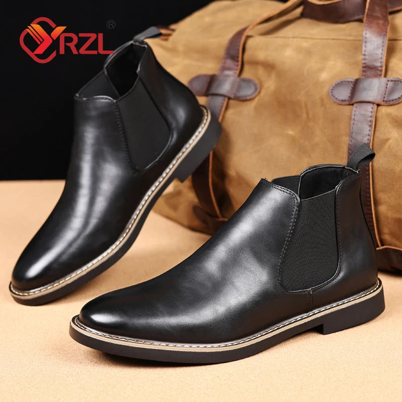 YRZL Herren Chelsea Boots 2025 – Retro PU Leder Ankle Boots, Komfortable Slip-On Stiefel, Schwarz & Braun, Größen 39–47