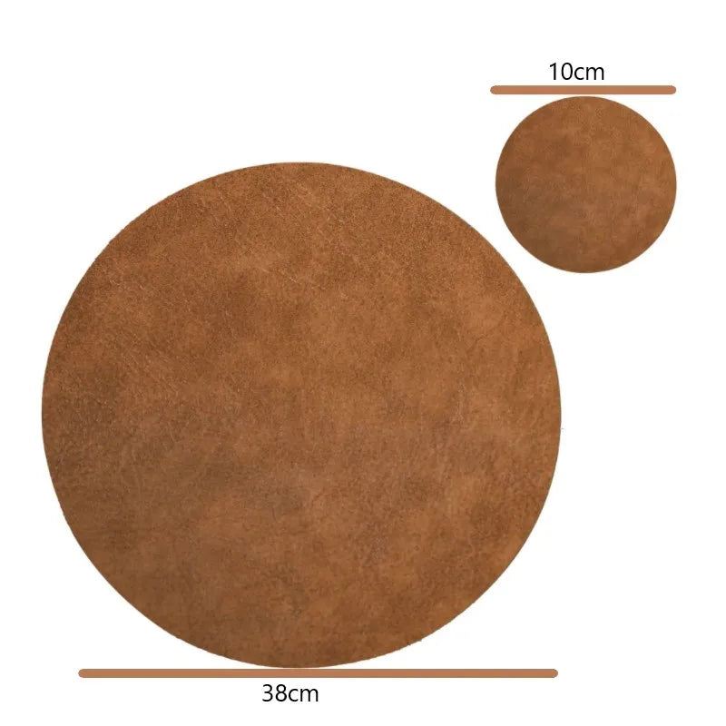 Runde PU-Leder Tischsets in gewaschener Cowhide-Optik – Elegante Platzmatten mit Untersetzer für Esstisch, Küche & Party (1/4/6/10 Sets)