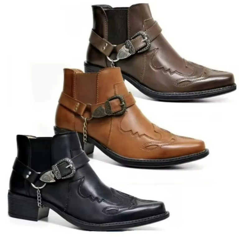 GPBD Herren Vintage Cowboy Boots 2024 – Bottes de moto montantes faites à la main avec chaussures, bottes de moto et de loisirs d'inspiration punk