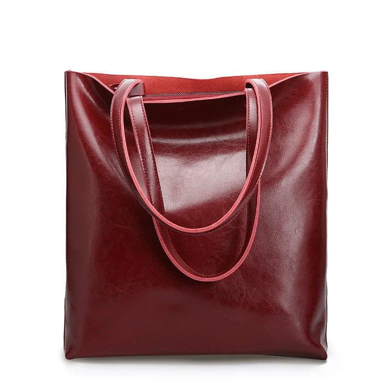Große Damen Handtasche aus echtem Rindsleder – Vintage Tote Bag mit viel Stauraum für Büro, Alltag & Shopping