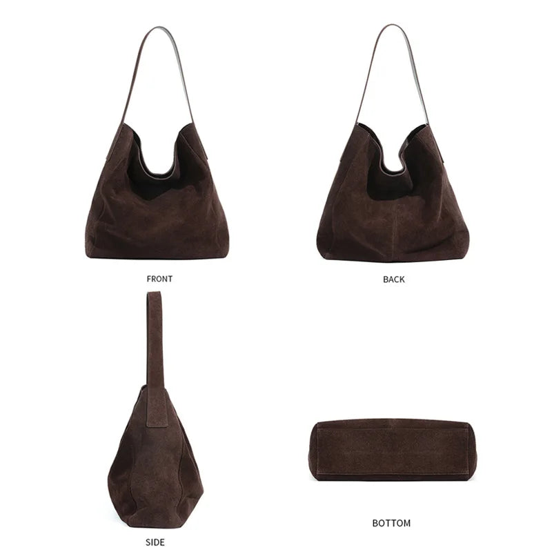 famicare 2025 Sac fourre-tout en cuir givré pour femme – Grand sac à main seau en daim, pochette Hobo minimaliste sous les bras 