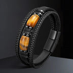 Handgefertigtes Naturstein Lederarmband – Boho Perlenarmband mit Magnetverschluss, verstellbares Unisex Armband für Damen & Herren (Großbestellung)