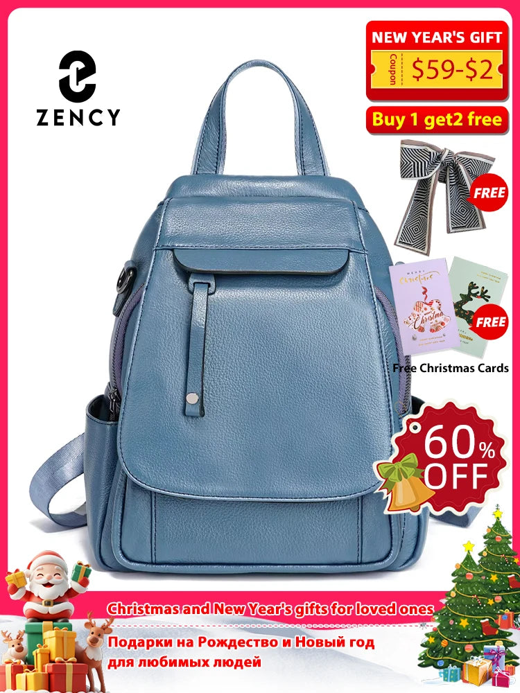 ZENCY Damen Rucksack aus echtem Leder – Modischer Fashion Backpack mit Multifunktionstaschen, hochwertiger Schul- & Reiserucksack für Alltag & Freizeit