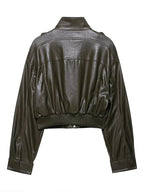 Veste en simili cuir pour femme Loose Fit – Veste courte avec revers et plis, Casual Chic pour Herbst 2025 