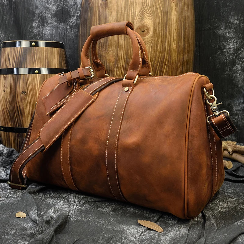 Newsbirds Crazy Horse Leder Reisetasche – Vintage Carry-On Duffle Bag aus echtem Rindsleder für Damen &amp; Herren 