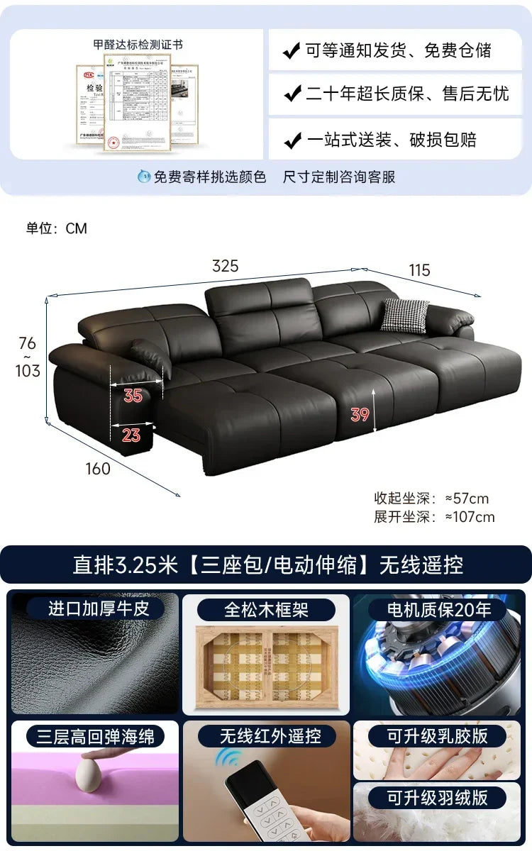 Luxuriöses schwarzes Echtleder Sofa mit Relax- & Schlaffunktion – Modernes Designer Ecksofa & Daybed für stilvolle Wohnzimmer