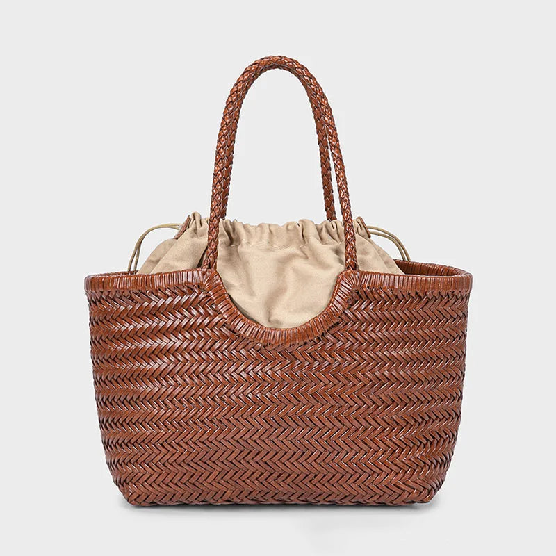 Handgeflochtene Damen Tote Bag aus echtem Rindsleder – Vintage Schultertasche mit großem Stauraum, lässige Shopping- & Reisetasche