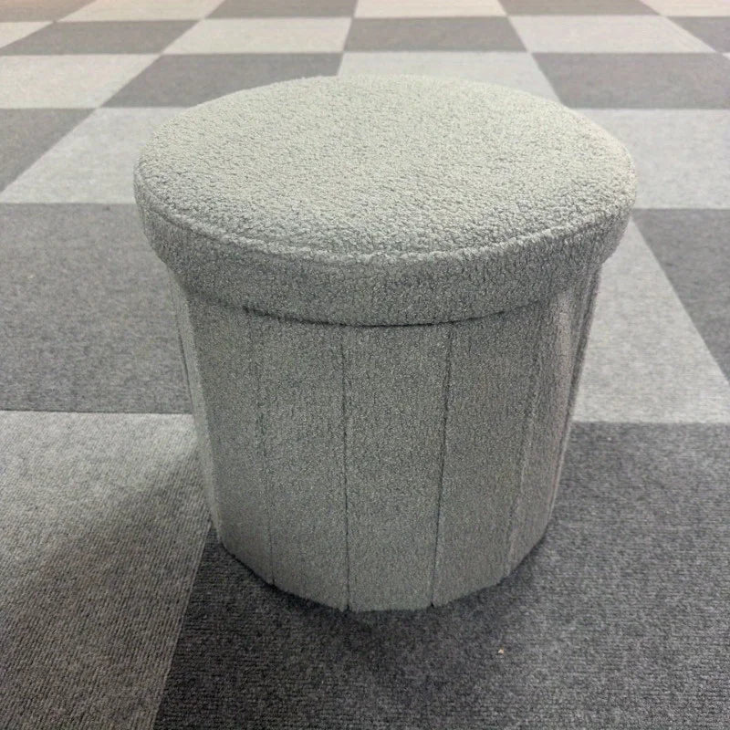 Kreativer runder Teddy-Stoff Hocker mit Stauraum – Weicher Bucket Ottoman & Schminkstuhl für Wohnzimmer & Schlafzimmer