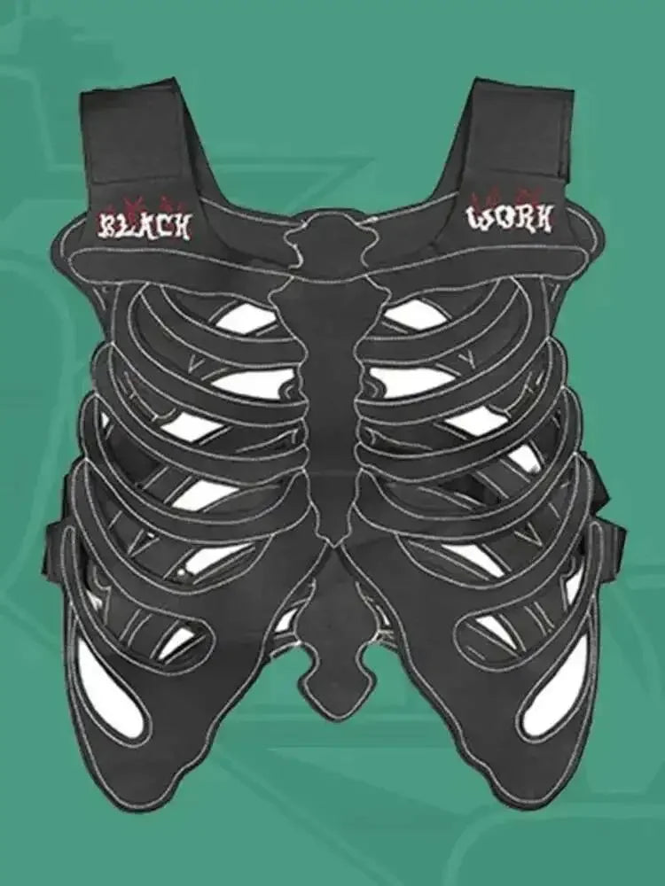 Gothic Skull Weste aus PU-Leder – Herren Dark Streetwear Weste mit 3D Skelett-Design, Hollow Look für Alltag & High Street