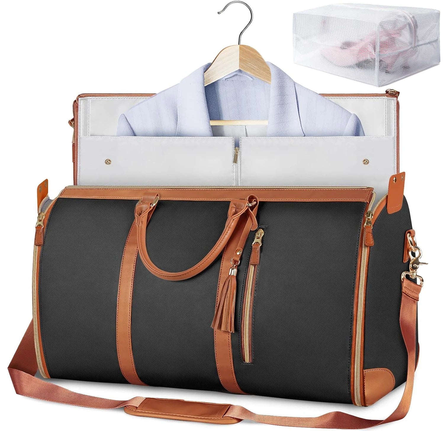 55L 2-in-1 Reise-Kleidertasche aus wasserdichtem PU-Leder – Große Carry-On Duffle Bag mit Schuhfach, faltbare Garment Bag für Damen