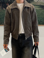 Vintage Herren PU-Lederjacke in Braun – Leichte, gewaschene Kurzjacke im Korean Style mit Reißverschluss für Frühling & Herbst
