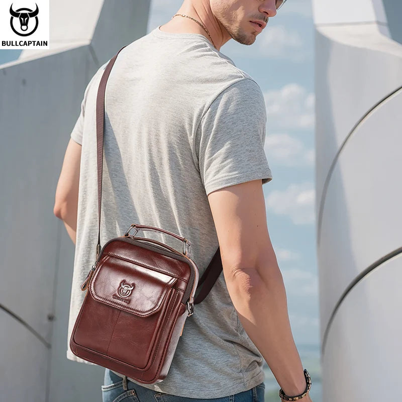 BULLCAPTAIN Herren Leder Schultertasche – Multifunktionale Retro Crossbody Bag für 7,9" Tablet