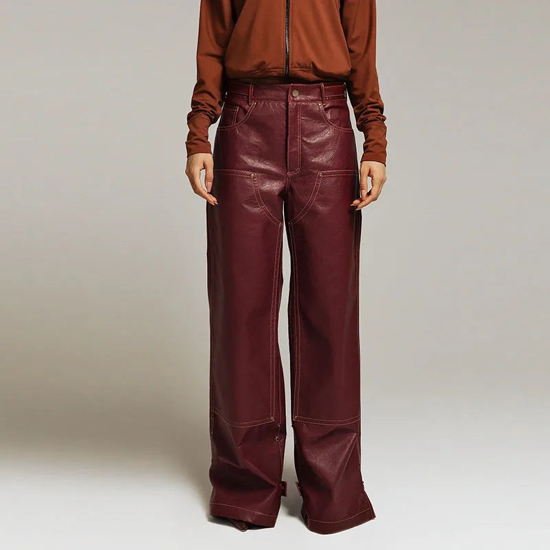 Damen Lederlook Zweiteiler 2025 – High-Street Set con chaqueta y manguera con abnehmbarer Kunstfell-Kapuze, Herbst- &amp; Winter-Outfit mit Stil