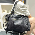 Y2K Retro Motorrad Schultertasche für Damen - Bolso bandolera vintage grande con cuero de PU en apariencia usada