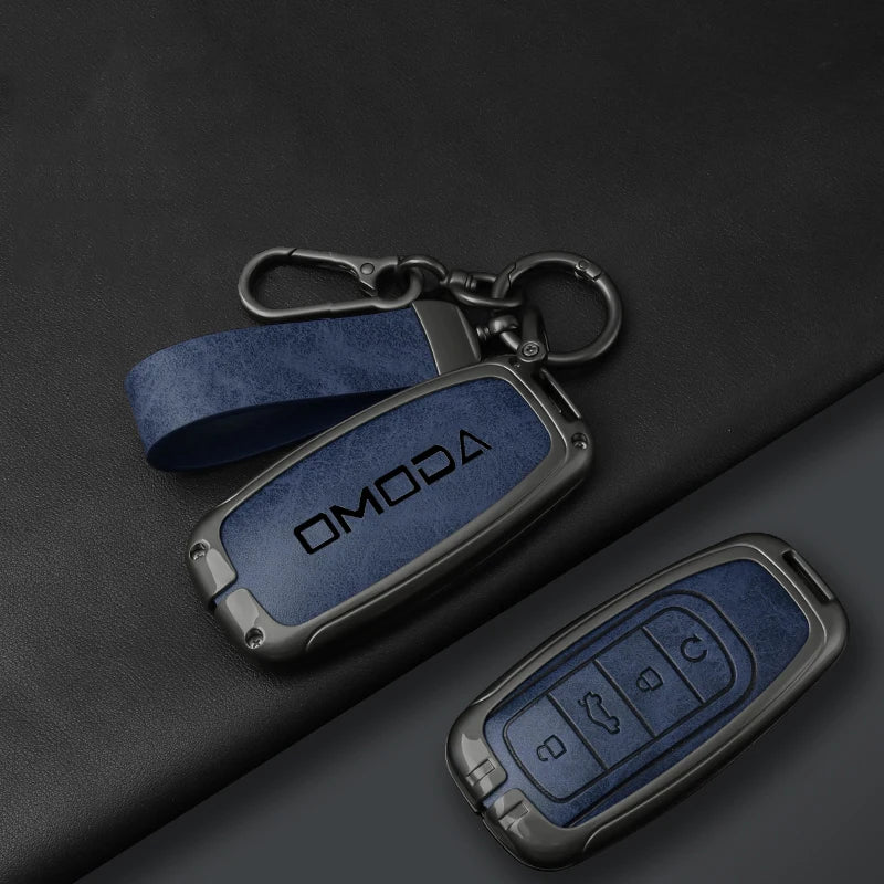 Premium Leder-Metall Autoschlüssel Hülle für Chery Omoda – Key Case Cover für Omoda C5, E5, C9, Omoda 5 & 9 (EV & PHEV 2024–2025)