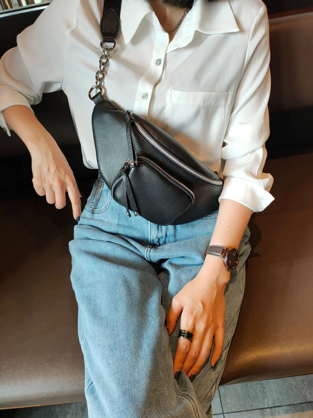 Luxuriöse Damen Bauchtasche aus Echtem Leder – Riñonera con forma de barril de diseñador y Gürteltasche para mujeres