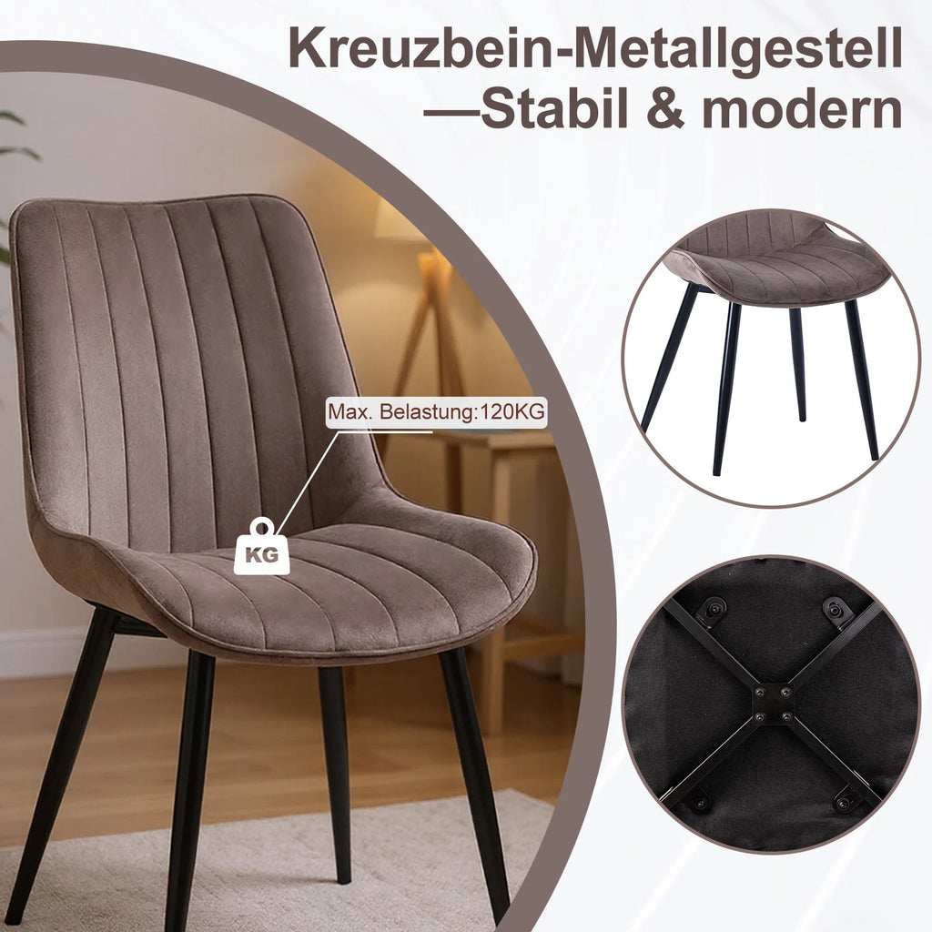 HOMAVO YZ1 Esszimmerstühle 2er-Set – Moderne Design-Stühle aus Samt oder PU-Leder mit Rückenlehne & Metallgestell für Küche, Wohn- & Arbeitsbereich