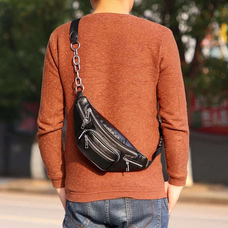 Damen Hüfttasche &amp; Chest Bag - Punk PU-Leder Gürteltasche für Handy und Essentials, Solide Farbe, Freizeit-Style