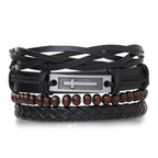 Punk Leder Wickelarmband mit Gitarren- & Unendlichkeits-Symbol – Geflochtenes Vintage Armband mit Holzperlen, Ethno Tribal Wristband für Damen & Herren
