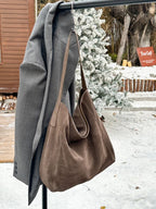 famicare 2025 Sac fourre-tout en cuir givré pour femme – Grand sac à main seau en daim, pochette Hobo minimaliste sous les bras 