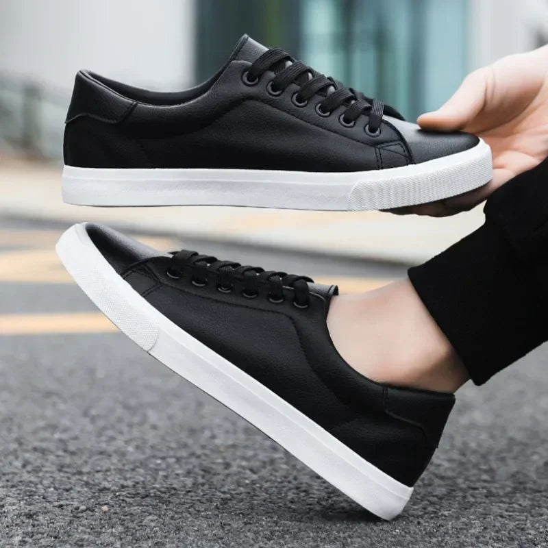LEDP Herren Leder Sneaker – Klassische Casual Schuhe, weiße Plattform-Sneaker, komfortabel, atmungsaktiv, höhenverstellbar
