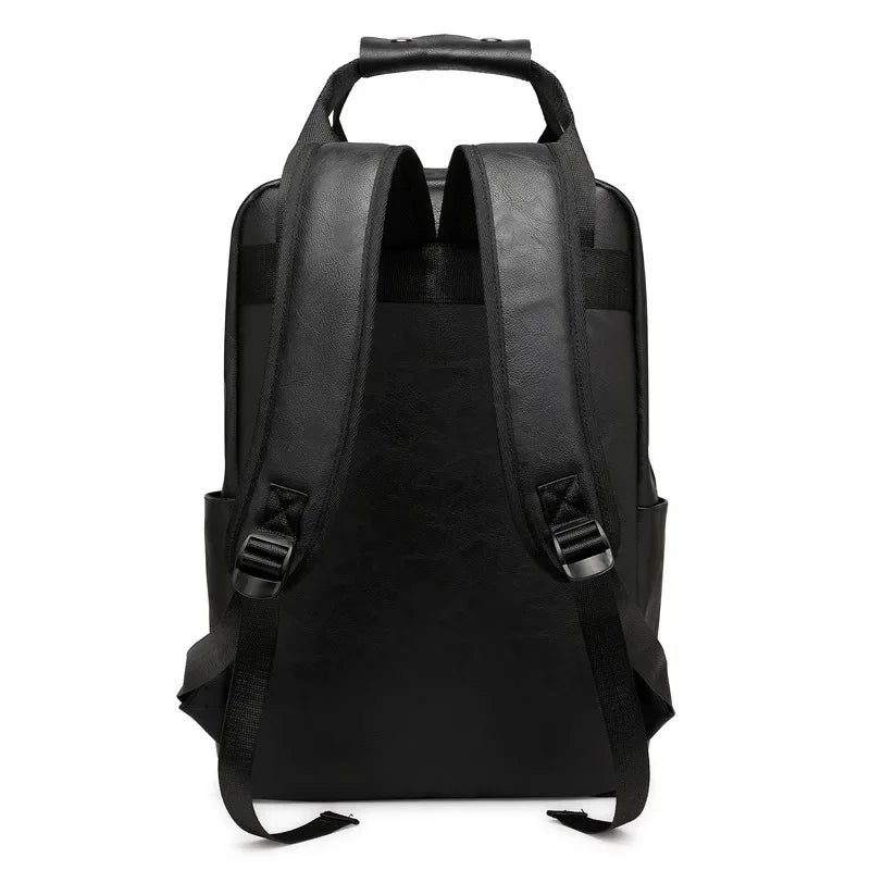 FENGDONG Schwarzer Business PU Leder Rucksack – Wasserdichter Laptop Rucksack 15,6 Zoll für Arbeit, Schule & Alltag