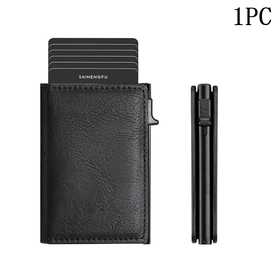 Metall Leder Kartenhalter mit Pop-Up Funktion – Minimalistisches Designer ID & Kreditkarten Wallet für Damen & Herren