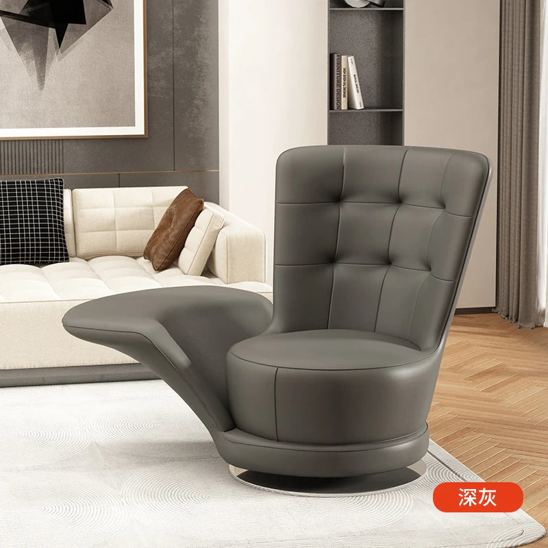 Moderner drehbarer Ledersessel in Schwarz – Übergroßer Relax-Wohnzimmerstuhl mit Armlehnen, lujoso sillón de diseño nórdico