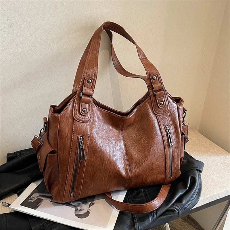 Yogodlns PU-Leder Schultertasche – Weiche Crossbody Bag mit Kontrastfarben für Damen, Modische Handtasche für Alltag & Freizeit