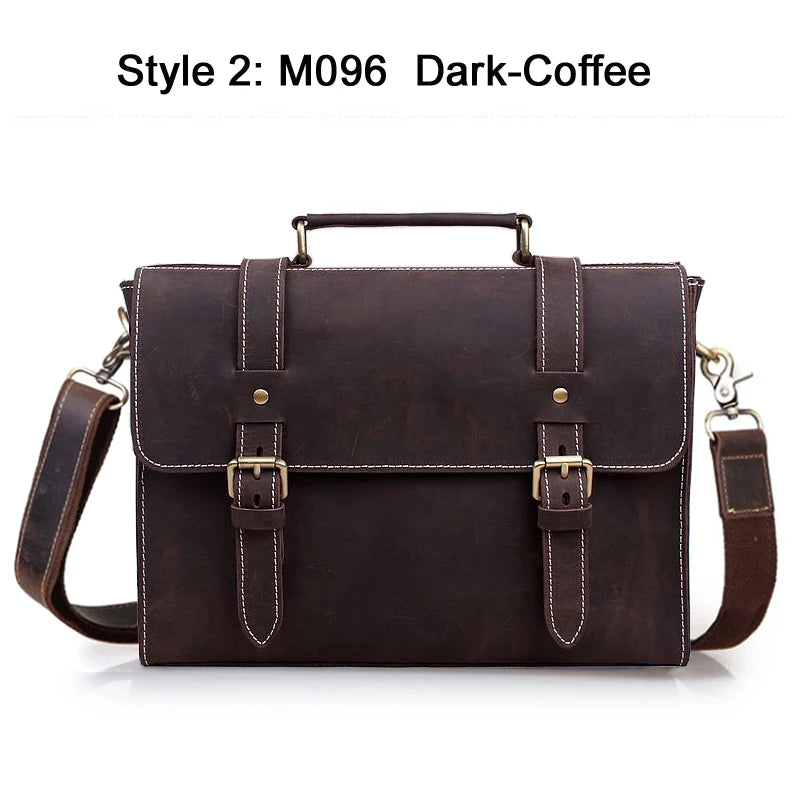 FANCODI Herren Vintage Crazy Horse Leder Tasche - Bandolera y bolso de mensajero en cuero de vaca real