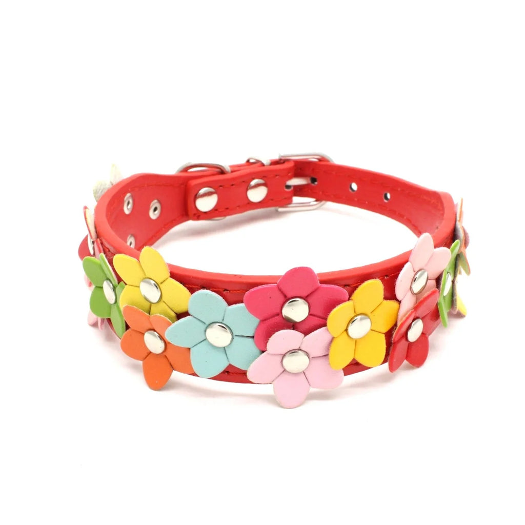 Blumen Hunde- & Katzenhalsband aus PU-Leder – Leichtes, verstellbares Flower Pet Collar für Welpen, kleine & mittelgroße Hunde