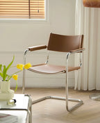 Sillón S34 – Freischwingender Bauhaus Armlehnstuhl aus PU Sattelleder &amp; Edelstahl für Wohnzimmer