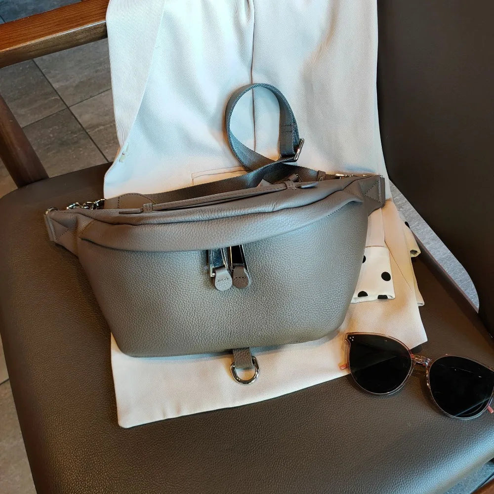Luxuriöse Damen Bauchtasche aus Echtem Leder – Designer Barrel-Shape Fanny Pack & Gürteltasche für Frauen