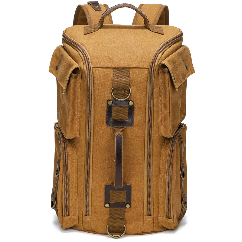 Vintage Leder Laptop-Rucksack 16 Zoll – Wasserdichter PU- & Canvas-Rucksack für Reisen, Arbeit & Alltag, Unisex