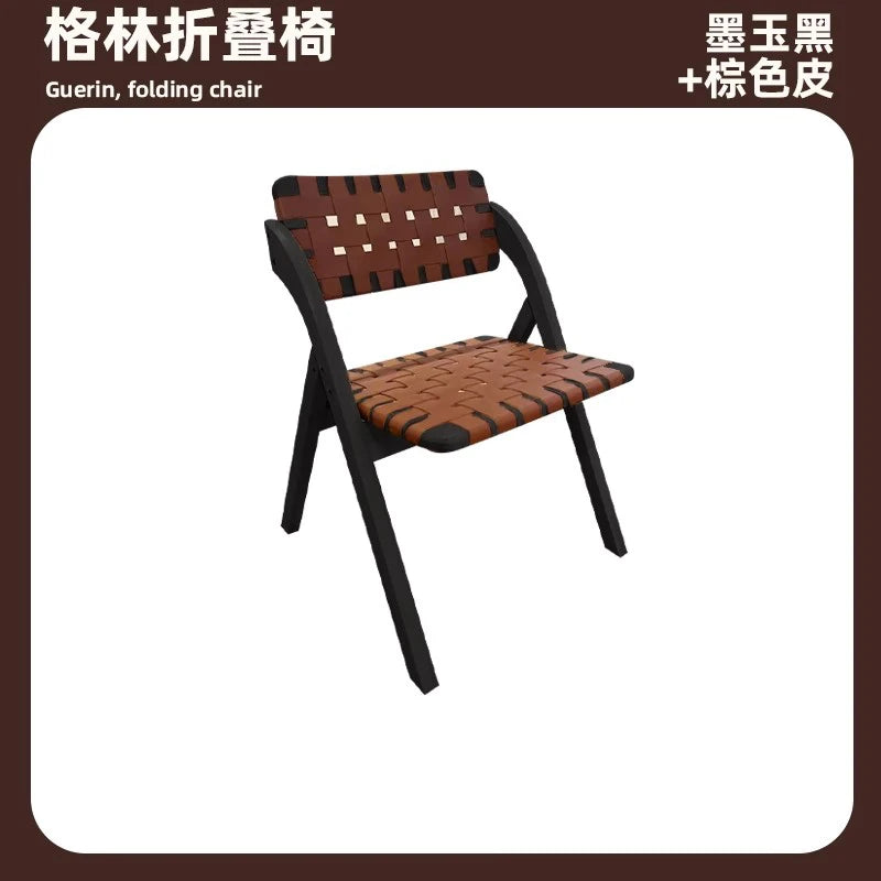 MOMO Retro Esszimmerstuhl aus Massivholz & Sattelleder – Klappbarer Designerstuhl im Wabi-Sabi Stil aus Eiche