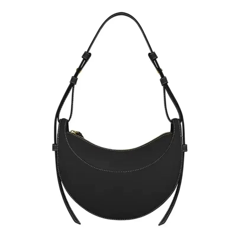 2025 Französische Echtleder Damen-Schultertasche – Halbmond-Crescent Bag mit Reißverschluss, Trendige Crossbody Tasche