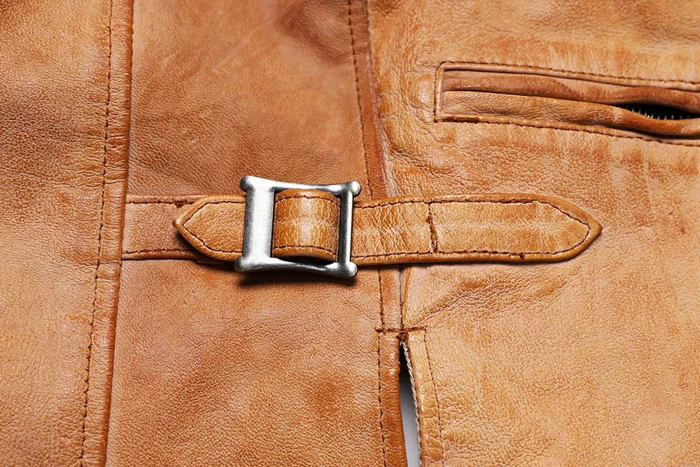 Retro Vintage Herren Lederweste aus Schafs- & Ziegenleder – Gelbe Slim Fit Weste mit V-Ausschnitt, kurz & ärmellos