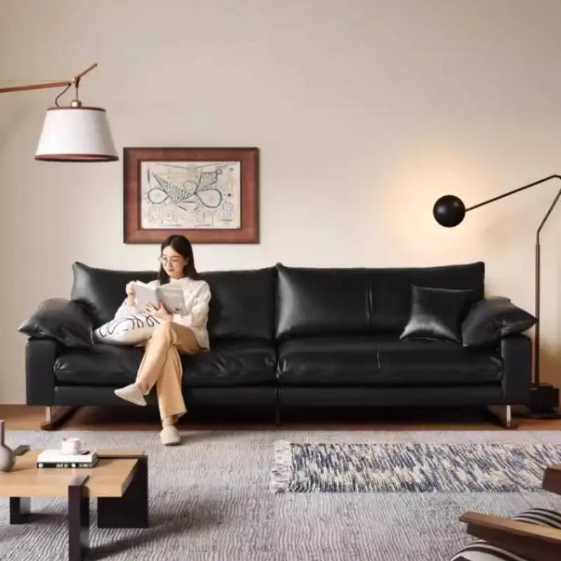 Vintage Designer Leder Sofa aus Massivholz – Elegantes Luxus Lounge Sofa für das Wohnzimmer aus echtem Leder