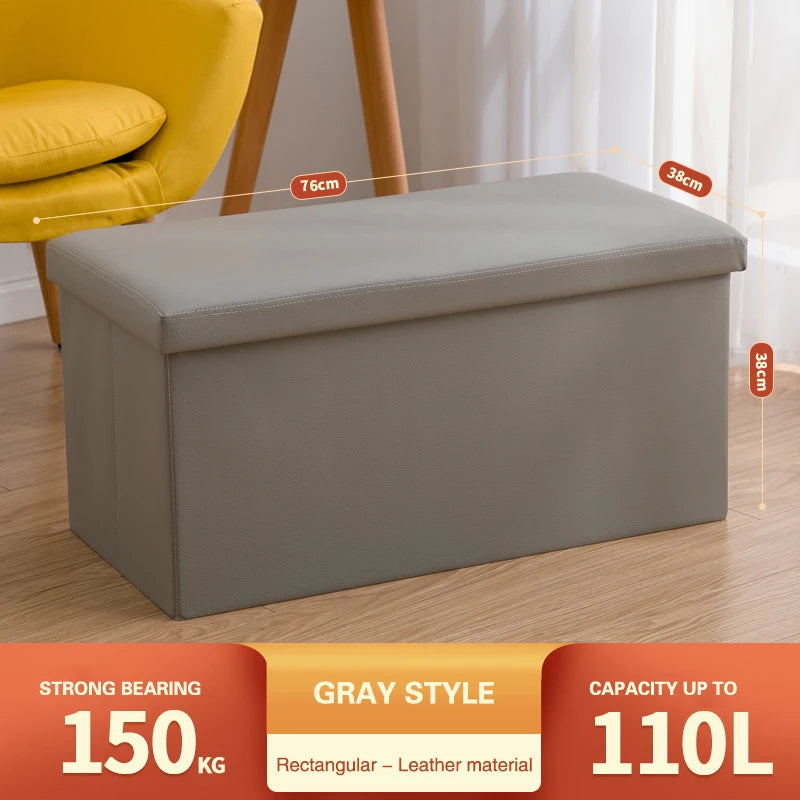 3-in-1 Klappbarer Leder Sitzhocker mit Stauraum – Multifunktionaler PU-Leder Aufbewahrungs-Ottoman & Schuhwechsel-Hocker (76×38×38 cm)