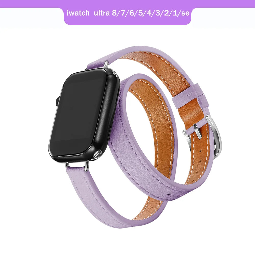 Double Tour Lederarmband für Apple Watch Ultra & Series – Premium Lederarmband für 49mm, 45mm, 44mm, 42mm, 41mm, 40mm & 38mm