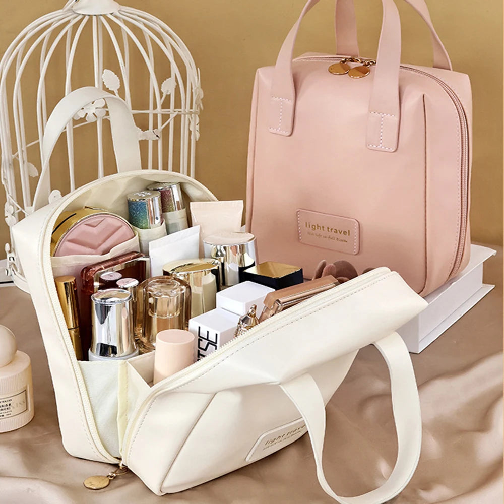 PU Kosmetiktasche mit Griff – Wasserdichte Make-up &amp; Kulturbeutel, multifuncional, leicht &amp; kompakt