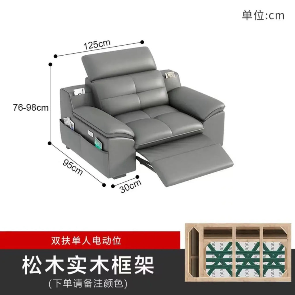 Modernes italienisches Leder Sofa mit Stauraum & elektrischer Funktion – Platzsparendes Kombinationssofa für kleine Wohnungen, elektrisch verstellbar