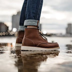 MADEN Herren Vintage Brown Split Leather Boots - Mid-Calf Motorrad- &amp; Arbeitsschuhe, High-Top Schnürstiefel für Herbst und Winter 