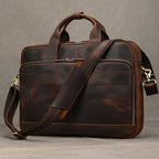 Luufan Herren Leder-Aktentasche - Maletín de cuero Vintage Crazy Horse para portátil de 15,6", bolso bandolera grande para negocios