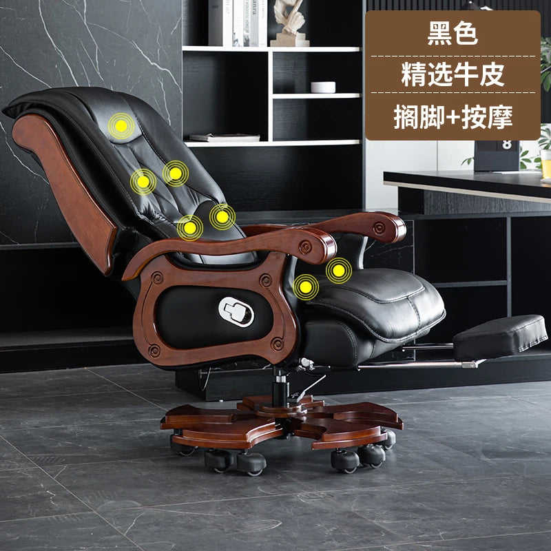 Business Bürostuhl aus Leder mit Massagefunktion – Verstellbarer Executive Drehstuhl mit Liegefunktion & Armlehnen für Büro & Homeoffice